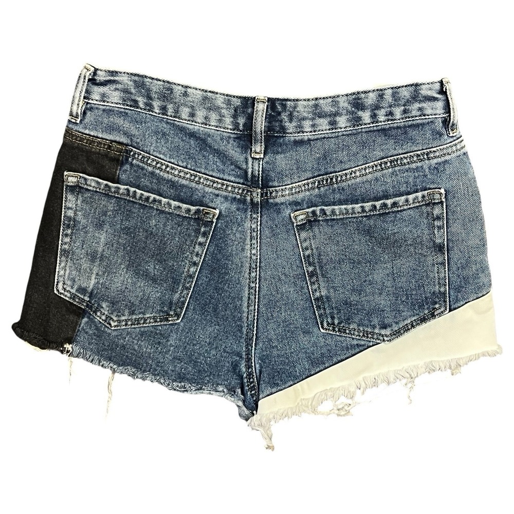 PacSun Jean Denim Shorts 26 Patchwork Frayed Hem High Rise Festival Boho Indie - Picture 6 of 12